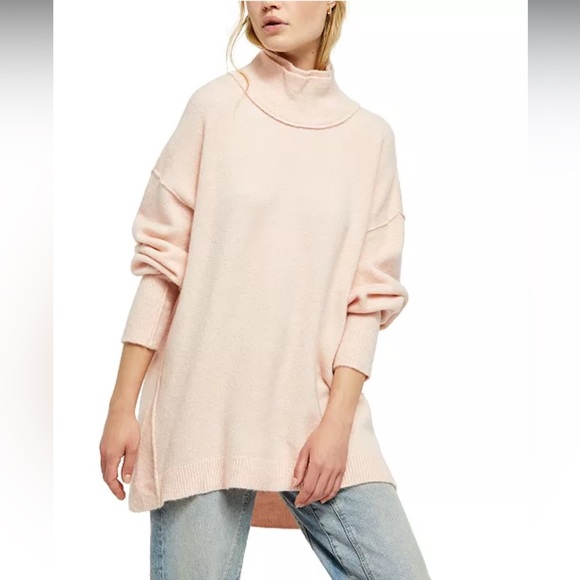 Free people afterglow nylon and wool mockneck collared sweater in pink - Picture 1 of 5